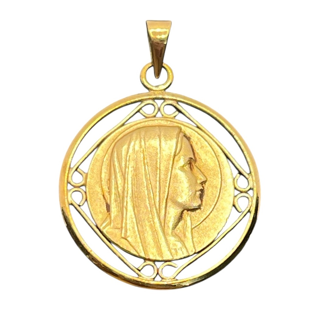 Gold Virgin Mary Round Medallion Pendant Necklace - Women Jewelry